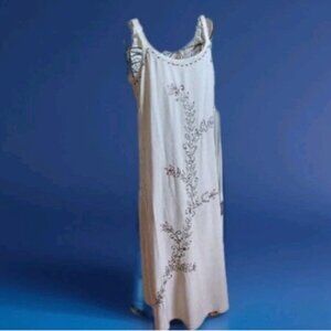 NWT FLOWER Sleeveless Maxi Sundress Adjustable Straps Dress sz L Back Belt Beige